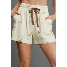 White Bow Print Lace Drawstring Casual Shorts