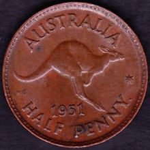 1951 Y. Australia 1 Half Penny Coin