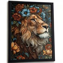Majestic Floral Lion Print Animal Wall Art Print Home Decor Floral Lion Picture