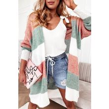 Green Colorblock Stripe Open-Front Cardigan