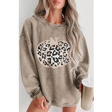 Khaki Leopard Halloween Pumpkin Graphic Corded Sweatshirt