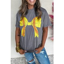 Gray Baseball Bowknot Graphic Casual Tee
