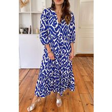 Blue Western Abstract Geometric Printed Maxi Dress