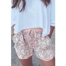 Khaki Classic Leopard Arched Hem Elastic Waist Casual Shorts