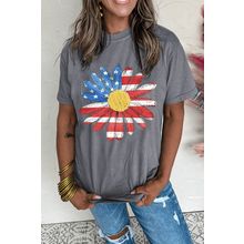 Gray Flag Pattern Sunflower Graphic Crew Neck Tee