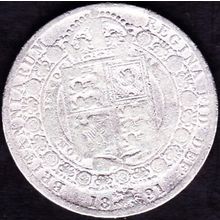 1891 Great Britain 1 Half Crown (2 & Half Shillings) Silver Coin