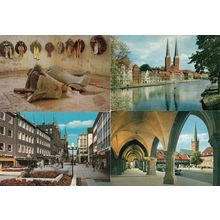 Lubeck Germany Church Bell Shops River Chemist 4x Postcard s