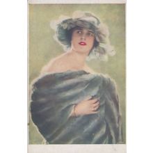 Lowry Primadonna Elegant Lady Glowing Lipstick Old Painting Postcard