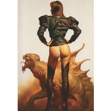 Risque Hells Angel Female Biker with Dinosaur Painting Postcard