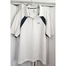 Oakley Men's White & Black 100% Polyester Short Sleeve Polo Shirt Size L