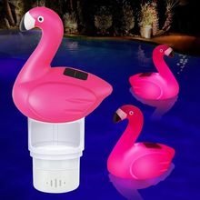 Solar Pool Chlorine Floater, 7 Inch Flamingo Chlorine Floater with Light, Glow i