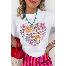 White MAMA Flower Heart Cotton Blend Graphic Tee