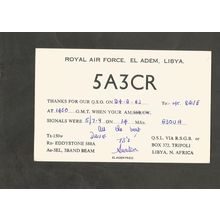 QSL Card 5A3CR RAF El Adem Libya Royal Air Force Austin op