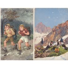 Swiss Camping Jogging Campers 2x Old Postcard s