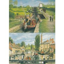 Grand Union Canal Boat at Leicester Stoke 2x Painting Postcard s