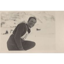 Adelboden Laughing Skier Resting On Ski Mountain Switzerland Postcard