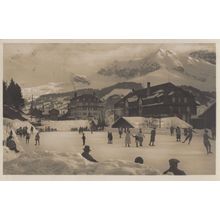 Adelboden Eislauf 1929 Walking On Ice Antique Switzerland Postcard