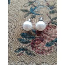womens girls pierced pearl silver tone earrings
