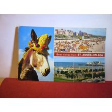 multiview ST. ANNES-ON-SEA, LANCASHIRE. used postcard by Bamforth 1980 pm =