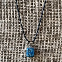 Blue Dyed Agate Crystal Pendant Necklace Square Shaped Stone Healing Jewelry 20"