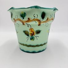 Vintage 1983 KBNY Art Pottery Italy Hand Painted # 1554/150 Green Planter 5”x6”