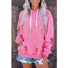 Pink Shabby Distressed Drawstring Hoodie