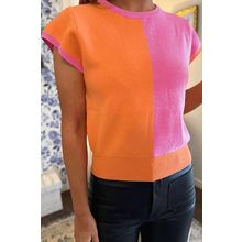 Flamingo 2-tone Color Block Knit Cap Sleeve Sweater Top