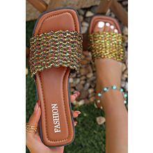 Red Dahlia Glitter Braided Square Toe PU Leather Slippers