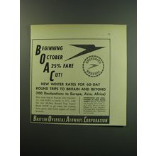 1949 BOAC British Overseas Airways Corporation Ad - October 25% Fare Cut