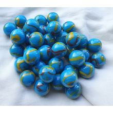 SERPENT, 12 Beautiful Glass Marbles, Blue with Yellow & Red Swirl, 22mm, New