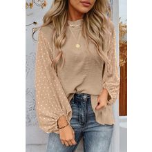 Parchment Swiss Dot Balloon Sleeve Loose Blouse