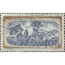 CZECHOSLOVAKIA, FLOWER, Gentian, Gentiana clusii, blue & brown 1957, 27mm, #2
