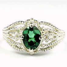 Russian Nanocrystal Emerald, 925 Sterling Silver Beaded Ladies Ring, SR365