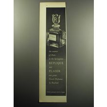 1957 Raphael Replique and Plaisir Perfumes Ad - The essence of Paris