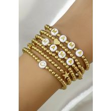 Gold 6Pcs MAMA Heart Star Shape Beaded Bracelet Set