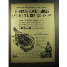 1949 Schenley Whiskey Ad - Compare back labels and you'll buy Schenley
