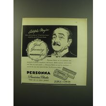 1949 Personna Razor Blades Ad - Adolphe Menjou - Good grooming Personnafied