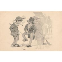 Boy Labourers Smoking Antique Sketch Drawing Painting Postcard