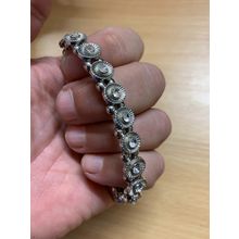 VINTAGE SILVER TONES DISCS WITH CLEAR STONES BRACELET 15 GRAMS 7.5cm LONG (P3)