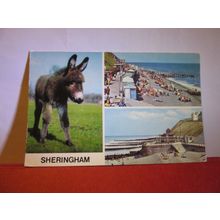 multiview, SHERINGHAM, NORFOLK, used postcard. Colourmaster 1971 pm donkey =