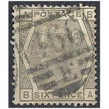 1876 SG147 6d Grey Plate 15 Good Used Check Letters "BA".