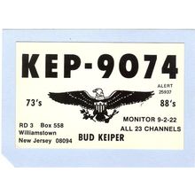 New Jersey Williamstown QSL Card KEP-9074 Bud Keiper RD3 Box 558 Williamto~390