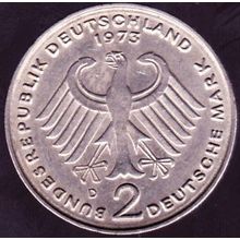 1973 D Germany 2 Mark Coin Heuss