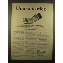1967 First National City Travelers Checks Ad - Unusual Offer