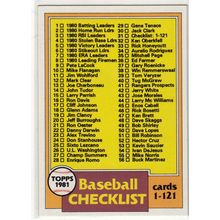 1981 Topps baseball card 31 Unmarked checklist 1-121