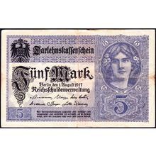 1917 Germany Banknote 5 Mark