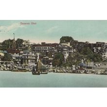 Benaras Ghat India Antique River Boat Rare Postcard