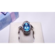 Estate 2ctw Natural Oval Super Blue Topaz / Diamond Swirl 10Kt W/Gold Ring#22506