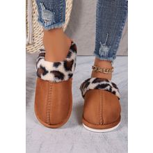 Chestnut Leopard Patched Plush Lined Thick Home Slippers