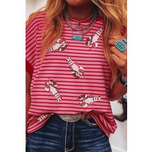 Pink Stripe Sequin Crawfish Crewneck T Shirt